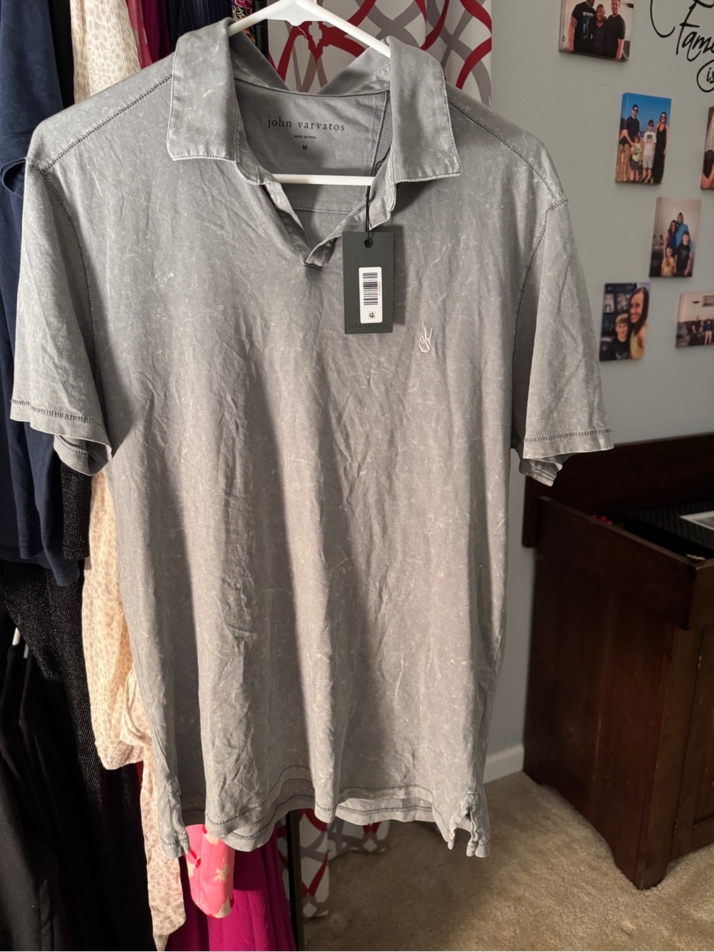 John Varvatos Washed Charcoal Gray Short-Sleeve Polo